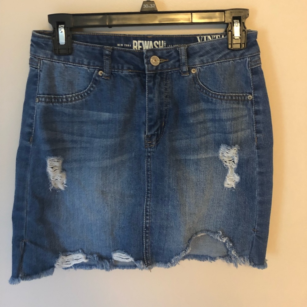 distressed jean skirt